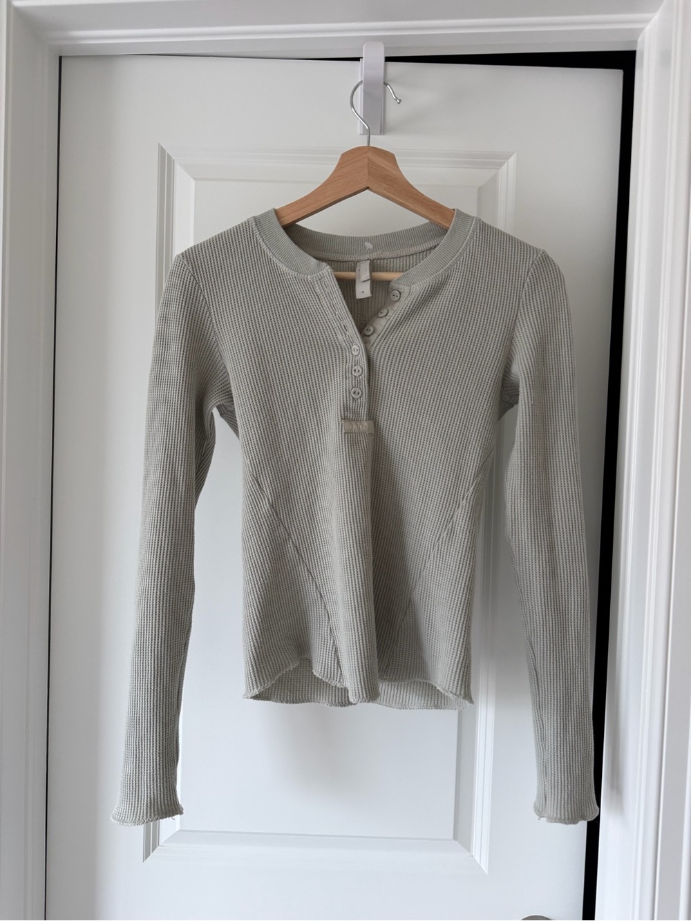 SKIMS Light Sage Waffle Henley Long Sleeve Top